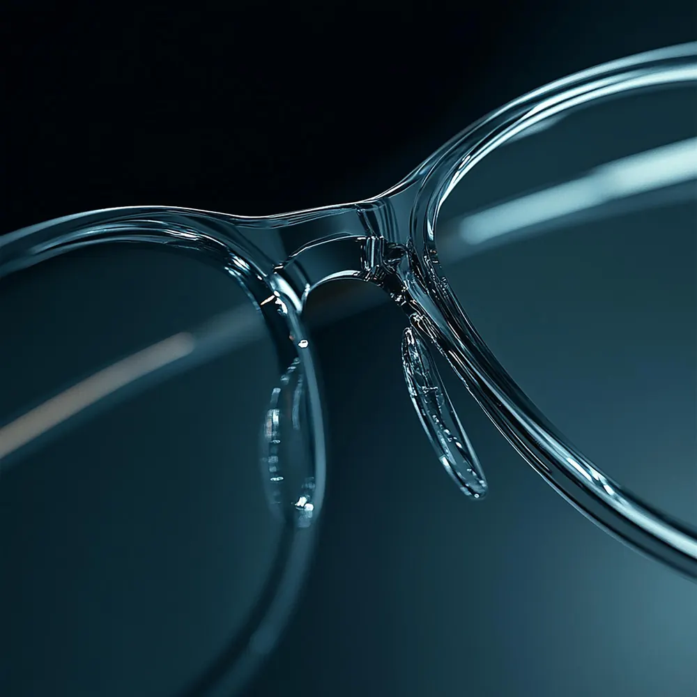 Lente de óculos com tratamento antirreflexo diante de uma luz forte
